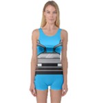 blue Delorean One Piece Boyleg Swimsuit