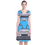 blue Delorean Short Sleeve Front Wrap Dress