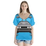 blue Delorean V-Neck Flutter Sleeve Top