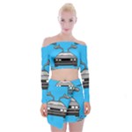 blue Delorean Off Shoulder Top with Skirt Set