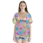 valentines candy hearts V-Neck Flutter Sleeve Top