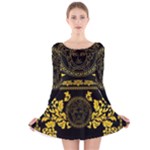 Gold Medusa Long Sleeve Velvet Skater Dress