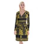 Gold Medusa Long Sleeve Velvet Front Wrap Dress