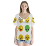 Emoji Happy Face V-Neck Flutter Sleeve Top