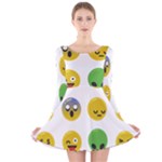 Emoji Happy Face Long Sleeve Velvet Skater Dress