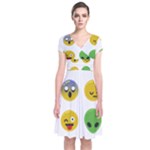 Emoji Happy Face Short Sleeve Front Wrap Dress