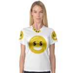 Money Eyes Emoji Women s V-Neck Sport Mesh Tee