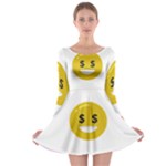 Money Eyes Emoji Long Sleeve Skater Dress