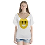 Money Eyes Emoji V-Neck Flutter Sleeve Top