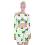 St Patrick Clover Shamrock Emoji Off Shoulder Top with Skirt Set