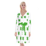 St Patrick Clover Shamrock Emoji Long Sleeve Velvet Front Wrap Dress