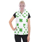 St Patrick Clover Shamrock Emoji Women s Button Up Puffer Vest