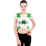 St Patrick Clover Shamrock Emoji Crew Neck Crop Top