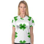 St Patrick Clover Shamrock Emoji Women s V-Neck Sport Mesh Tee