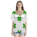 St Patrick Clover Shamrock Emoji V-Neck Flutter Sleeve Top