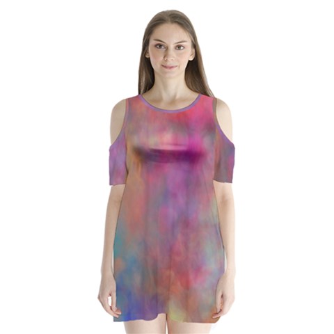 Rainbow Clouds Shoulder Cutout Velvet  One Piece from ArtsNow.com