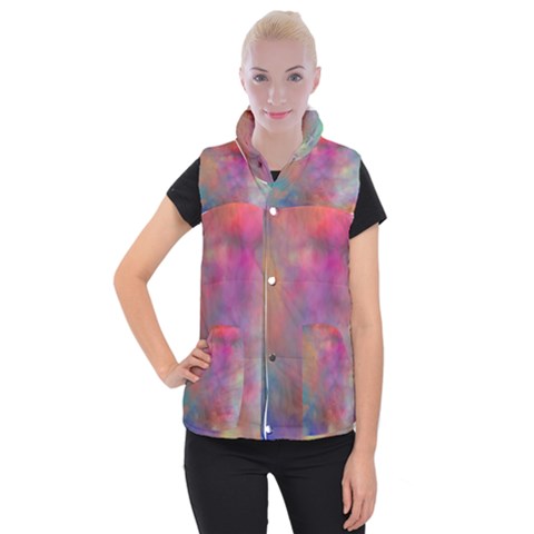 Rainbow Clouds Women s Button Up Puffer Vest from ArtsNow.com