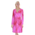 Pink Clouds Long Sleeve Velvet Front Wrap Dress