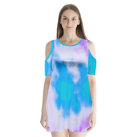 Blue And Purple Clouds Shoulder Cutout Velvet  One Piece from ArtsNow.com