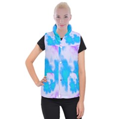 Blue And Purple Clouds Women s Button Up Puffer Vest from ArtsNow.com