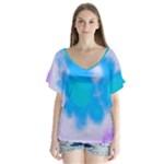 Blue And Purple Clouds V-Neck Flutter Sleeve Top