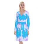 Blue And Purple Clouds Long Sleeve Velvet Front Wrap Dress