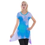 Blue And Purple Clouds Short Sleeve Side Drop Tunic