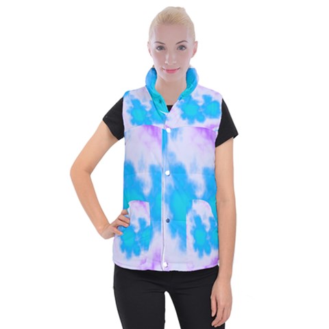 Blue And Purple Clouds Women s Button Up Puffer Vest from ArtsNow.com