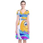 Easter egg Emoji Short Sleeve Front Wrap Dress