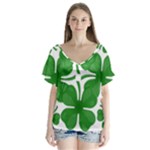 4 leaf clover V-Neck Flutter Sleeve Top