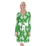 4 leaf clover Long Sleeve Velvet Front Wrap Dress