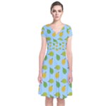 blue durians Short Sleeve Front Wrap Dress