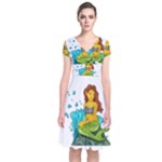 Emoji Mermaid Short Sleeve Front Wrap Dress