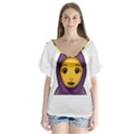 Emoji Hajib V-Neck Flutter Sleeve Top