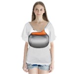 Emoji Curling Stone V-Neck Flutter Sleeve Top