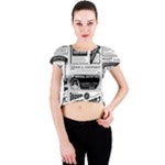 Creepy Newspaper Crew Neck Crop Top