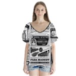 Creepy Newspaper V-Neck Flutter Sleeve Top