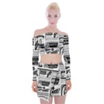 Creepy Newspaper Off Shoulder Top with Skirt Set