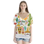 viva mexico V-Neck Flutter Sleeve Top