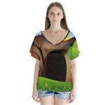 christ tomb V-Neck Flutter Sleeve Top