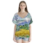 Van gogh V-Neck Flutter Sleeve Top