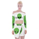 Emoji Aliens Off Shoulder Top with Skirt Set