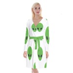 Emoji Aliens Long Sleeve Velvet Front Wrap Dress