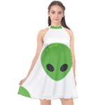 Emoji Aliens Halter Neckline Chiffon Dress 