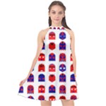 Lucha Libre Masks Halter Neckline Chiffon Dress 