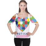 pink autism awareness Women s Cutout Shoulder Tee