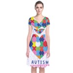 pink autism awareness Short Sleeve Front Wrap Dress