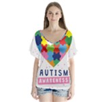 pink autism awareness V-Neck Flutter Sleeve Top