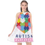 pink autism awareness Halter Neckline Chiffon Dress 