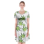 Gray Cannabis Marijuana Short Sleeve V-neck Flare Dress